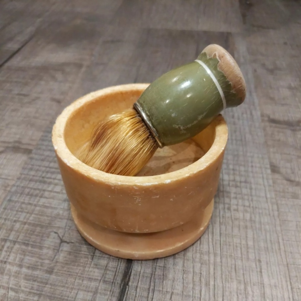 Vintage Stone Marble Shaving Cup w/ Brush